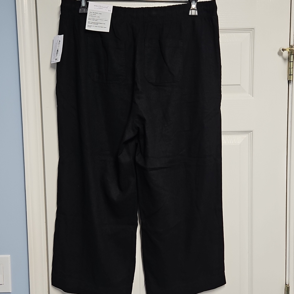 Westbound Linen Blend Mid Rise Straight Leg Lightweight Pant: Black: Size- 2X - Picture 10 of 13
